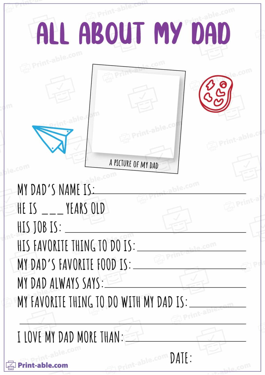 8 Free All About My Dad Printable PRINT ABLE 8 Free All About My Dad Printable PRINT ABLE