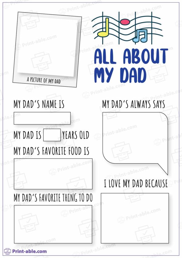 All About My Dad Printable