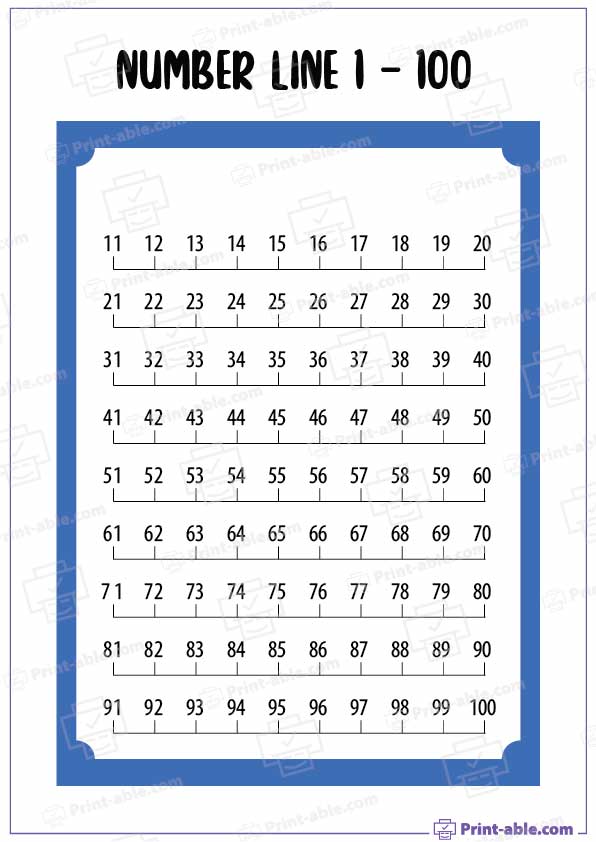 Number Line Printable 1 - 100