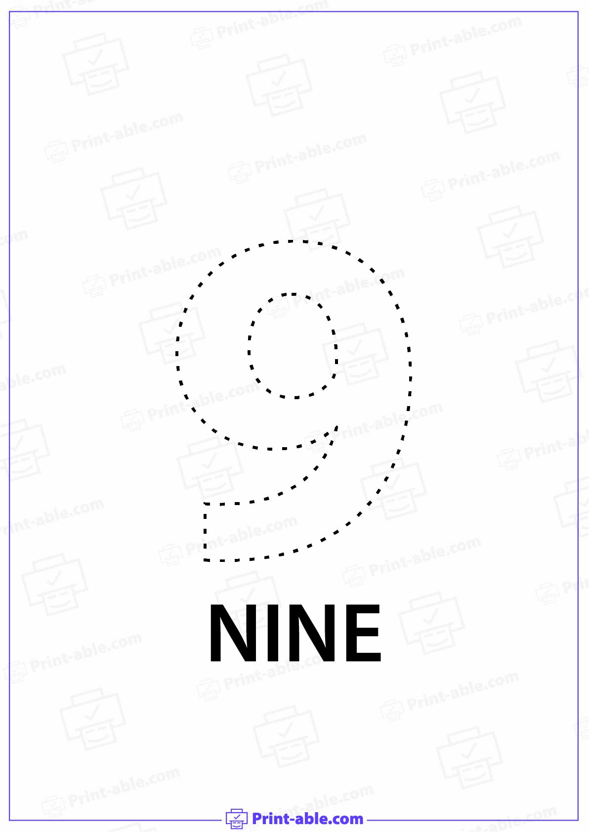 Number Nine Printable Worksheet Free Download