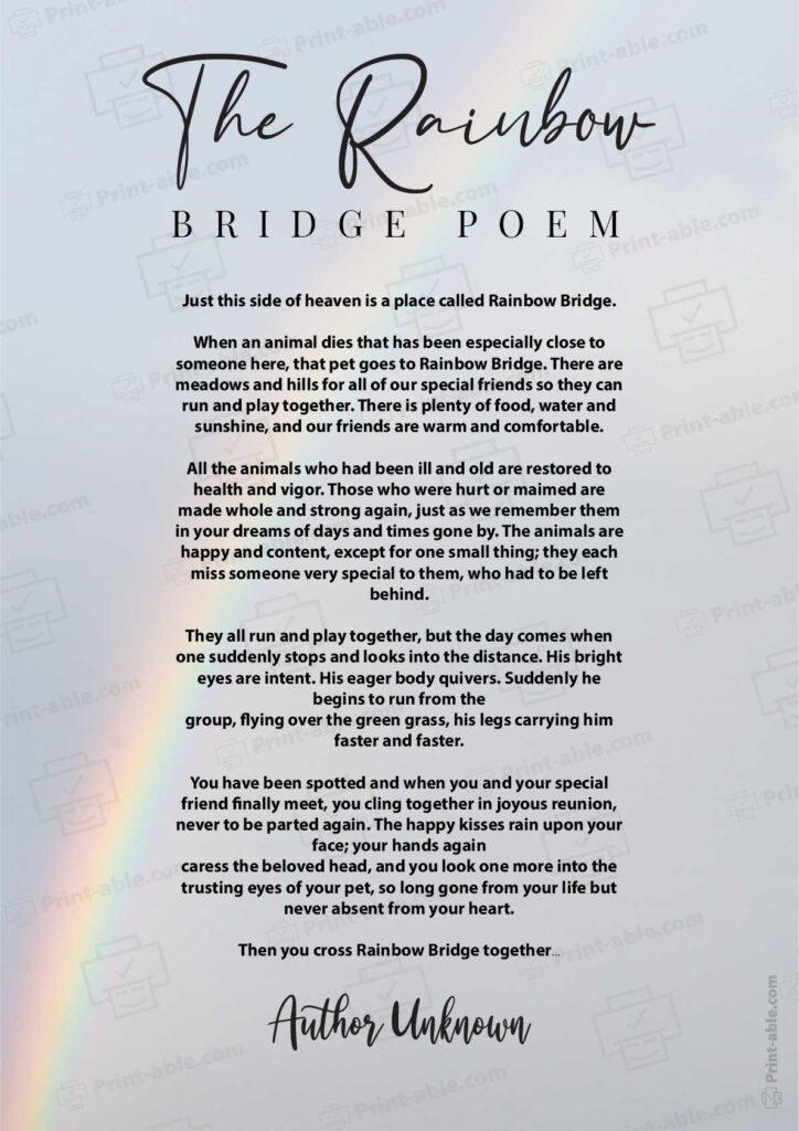 Rainbow Bridge Poem Printable