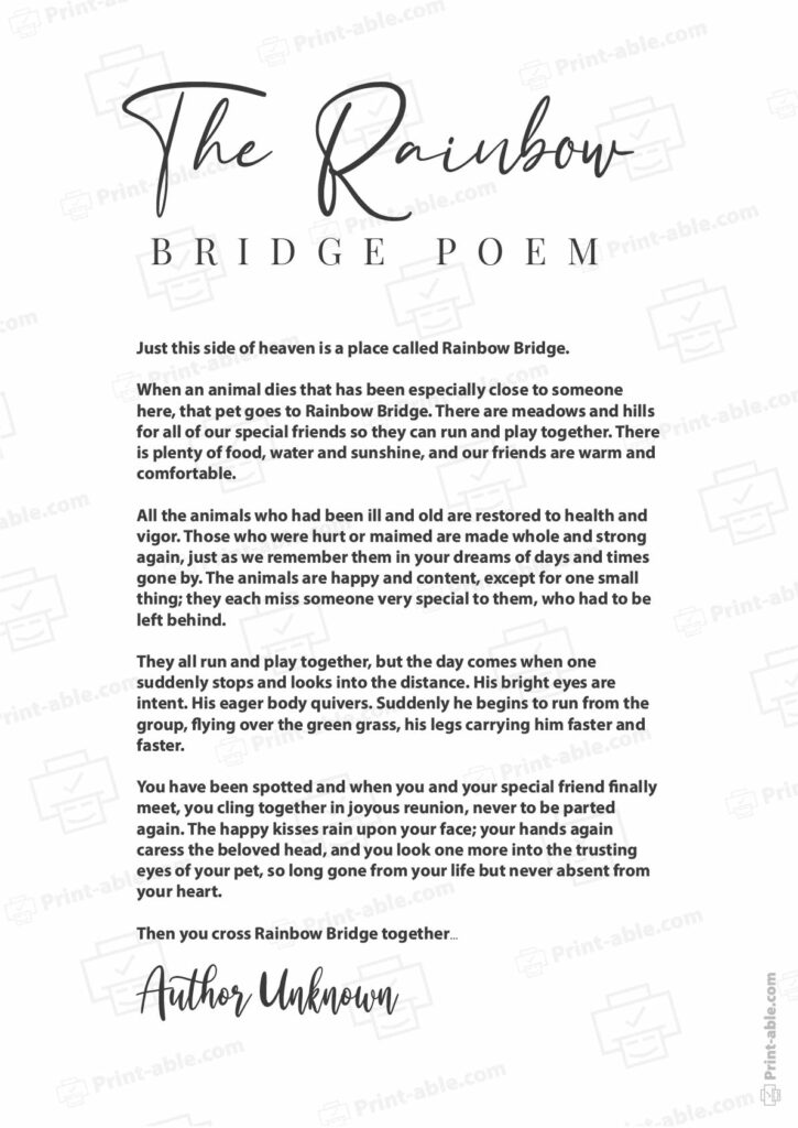 Rainbow Bridge Poem Printable