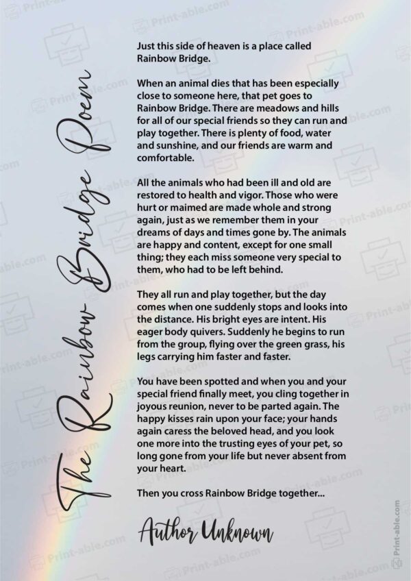 Rainbow Bridge Poem Printable