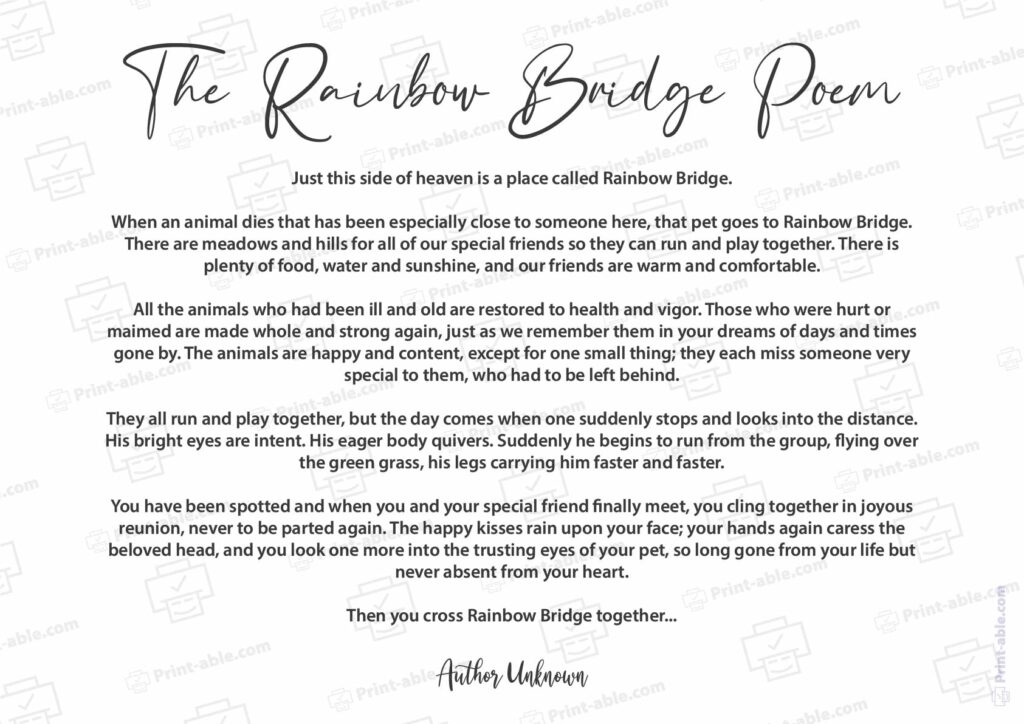 Rainbow Bridge Poem Printable