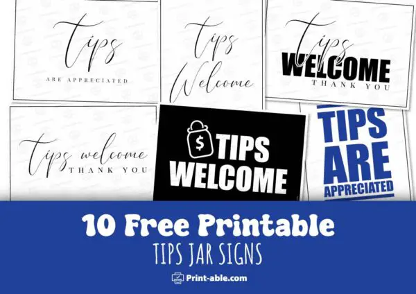 10 Free Tip Jar Signs Printable PRINT ABLE 10 Free Tip Jar Signs Printable PRINT ABLE