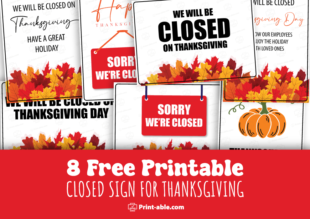 Closed Sign For Thanksgiving Printable Free Download