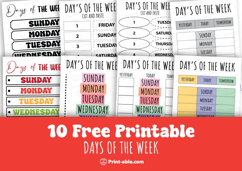 Days of the week printable free download