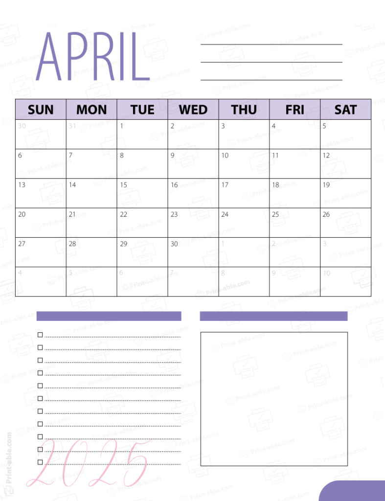 April 2025 Calendar Printable