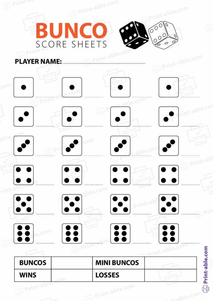 Bunco Score Sheets Printable Free Download