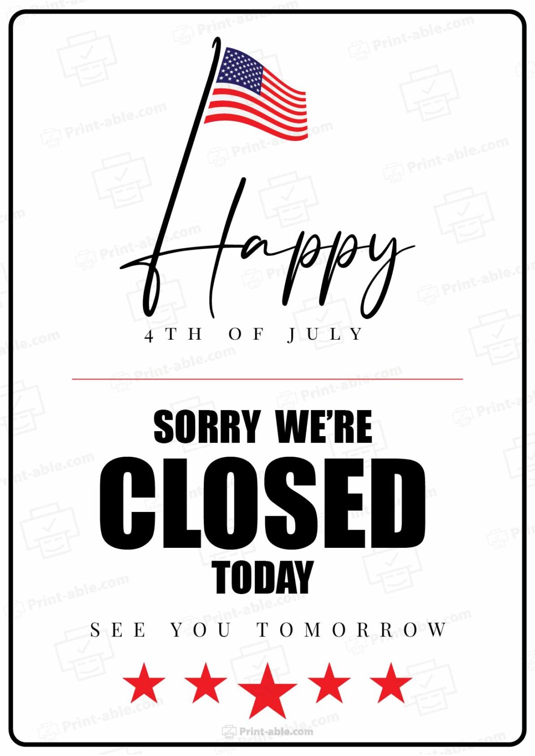 Closed 4th of July Printable Sign 4528 | Print-able.com