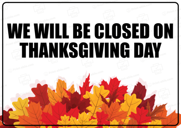 Closed Sign For Thanksgiving Printable