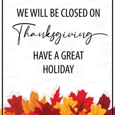 Closed Sign For Thanksgiving Printable