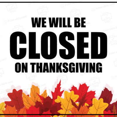 Closed Sign For Thanksgiving Printable