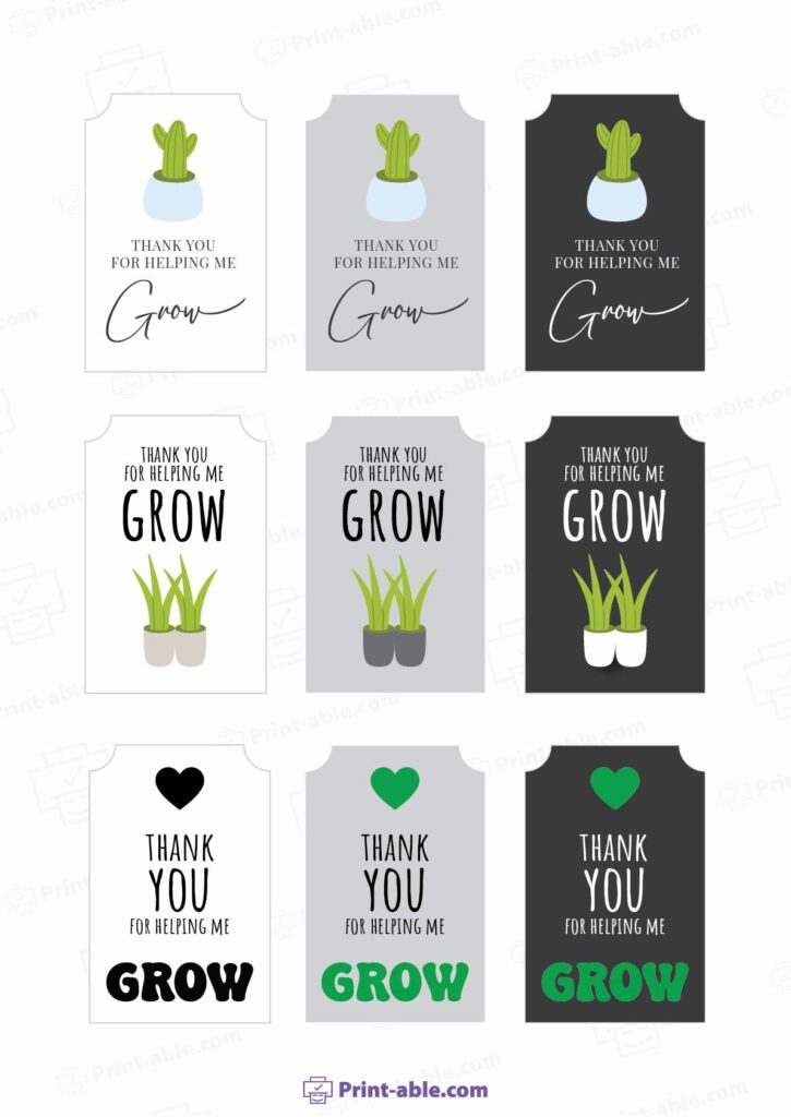 Thank You For Helping Me Grow Printable