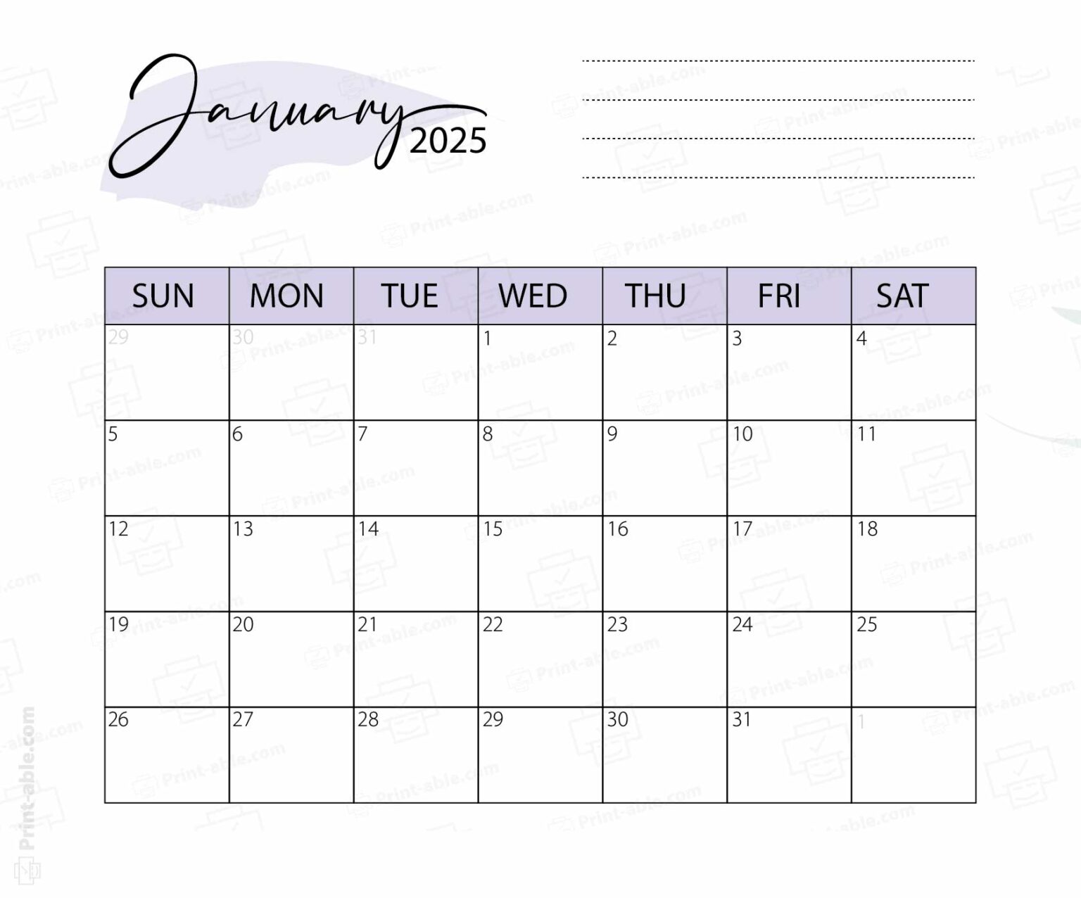 10 Free January 2025 Calendar PRINTABLE