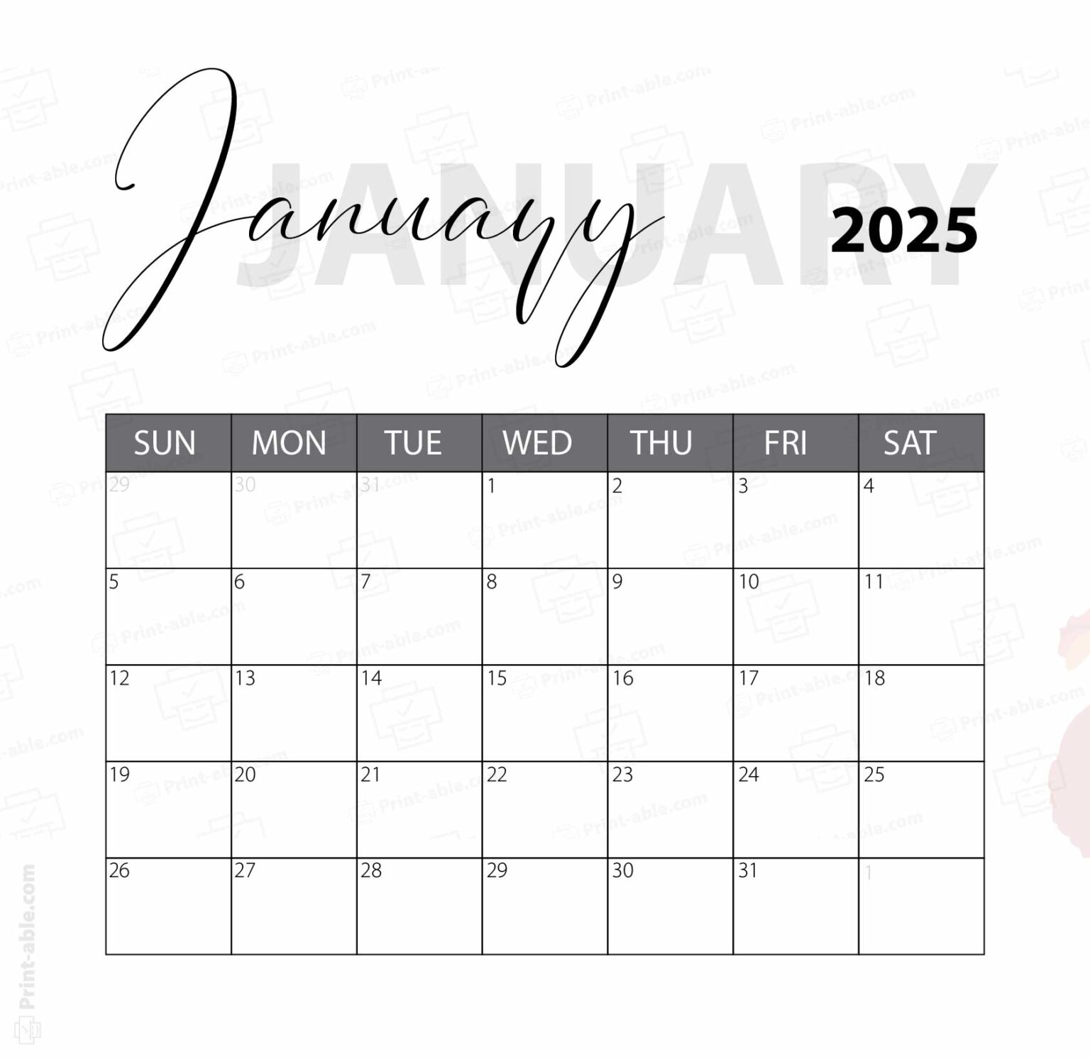 10 Free January 2025 Calendar PRINTABLE