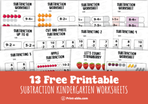 Subtraction kindergarten worksheet printable free download