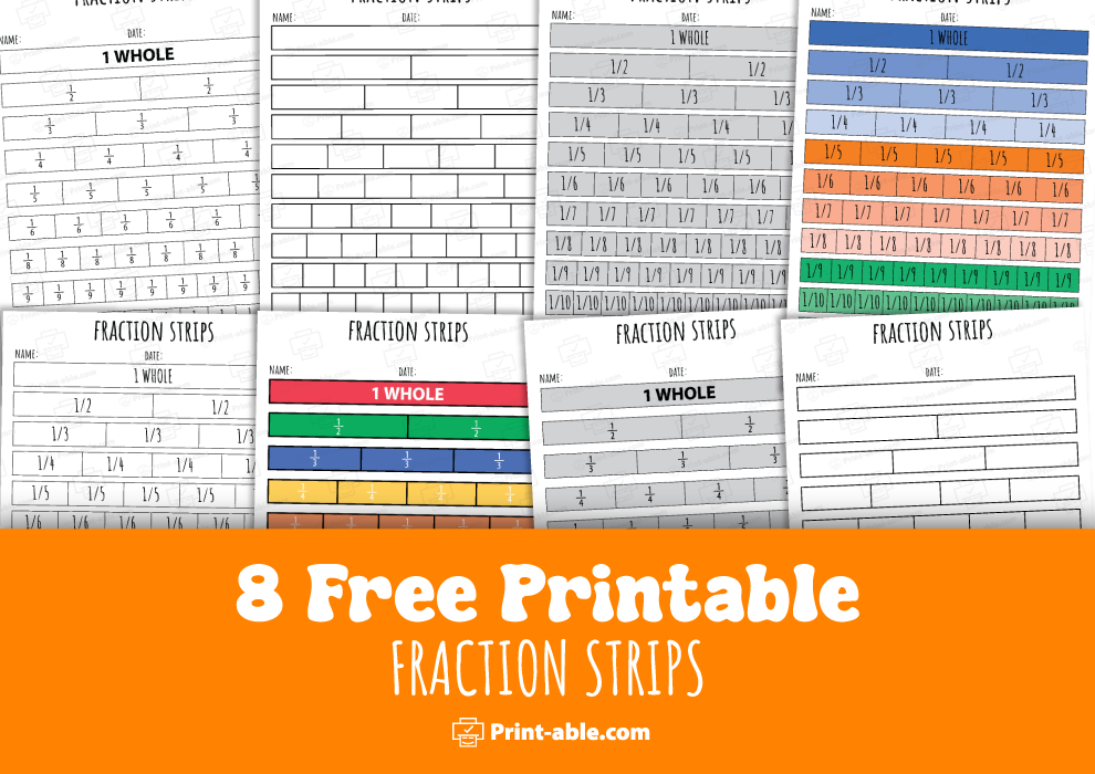 fraction strips printable template free download