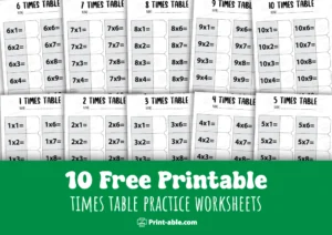 times table practice worksheet