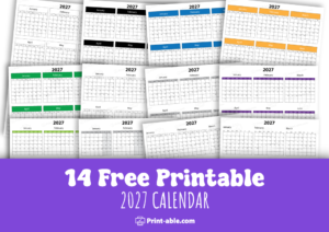 2027 Calendar Printable free download