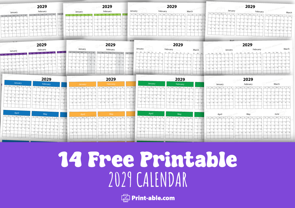 2029 calendar printable