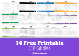 2031 calendar printable free download