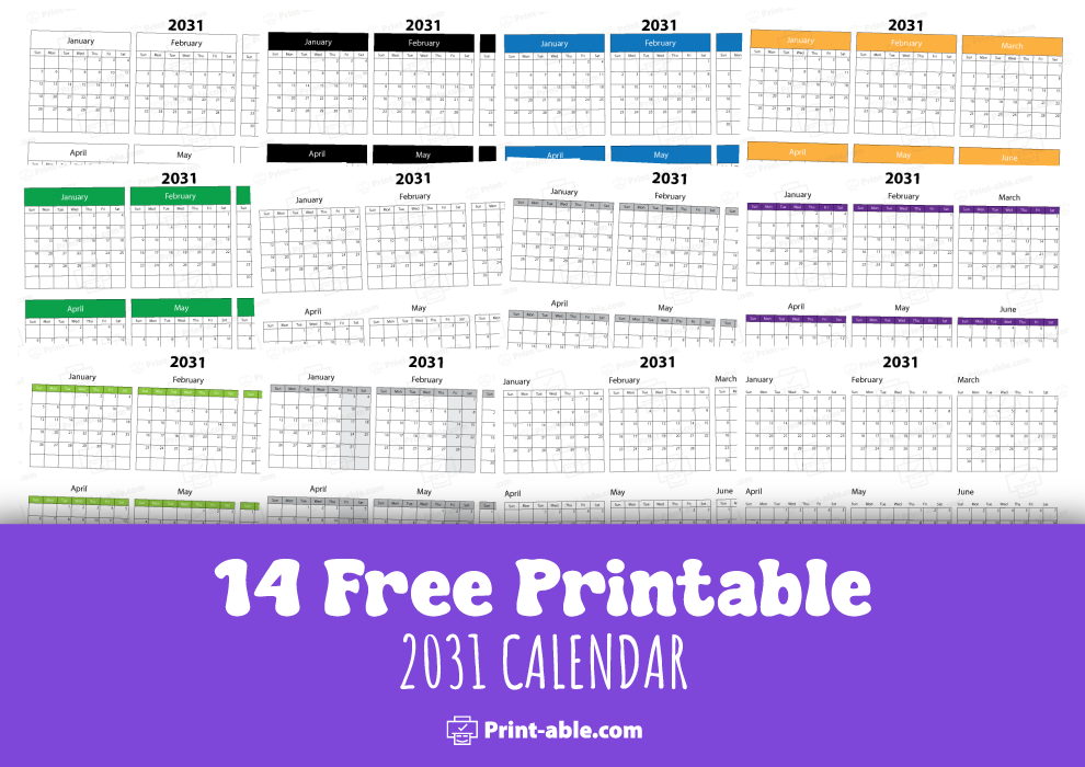 2031 calendar printable free download