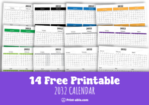 2032 calendar printable free download