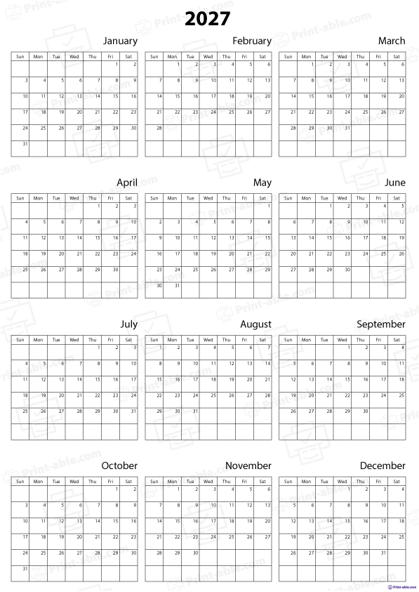 2027 Calendar Printable Free Download
