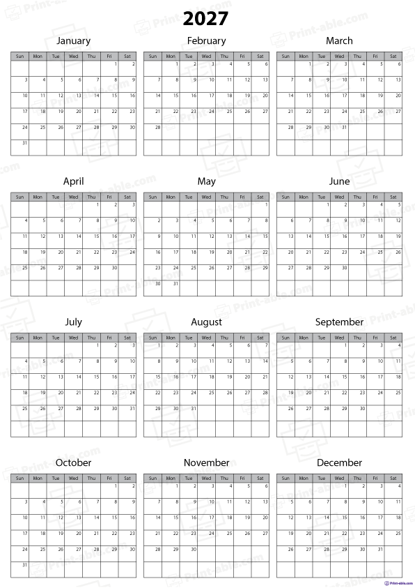 2027 Calendar Printable Free Download