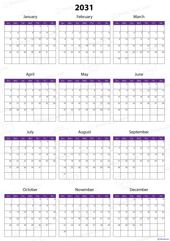 2031 Calendar Printable 1633