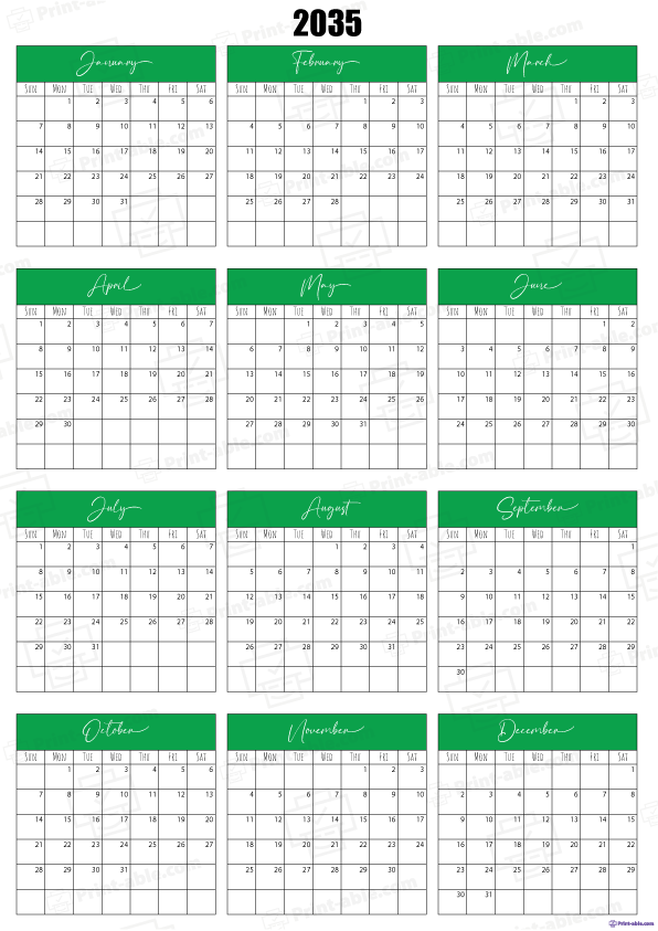 2035 Calendar Printable Free Download