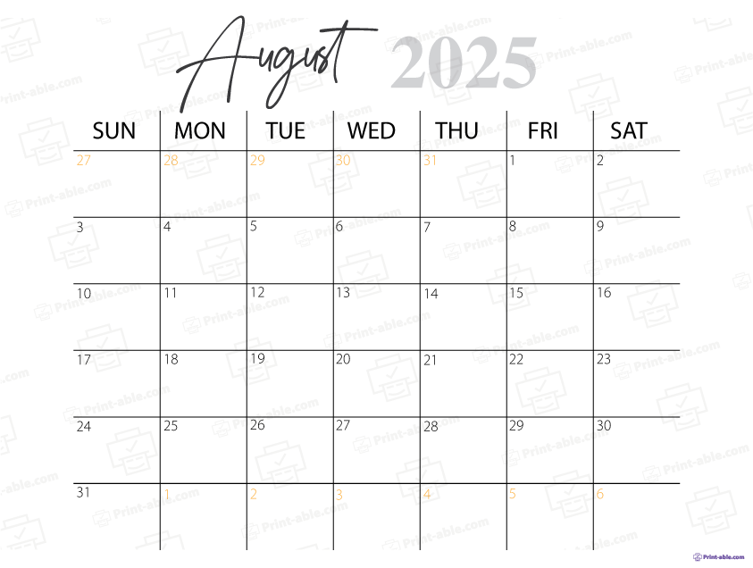 August 2025 Calendar Printable