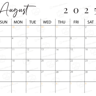 August 2025 Calendar Printable