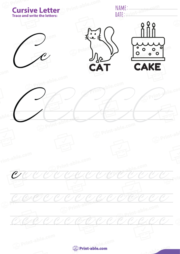 Cursive Letter C Worksheets Printable