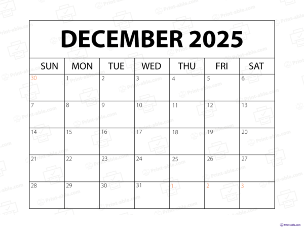 December 2025 Calendar Printable