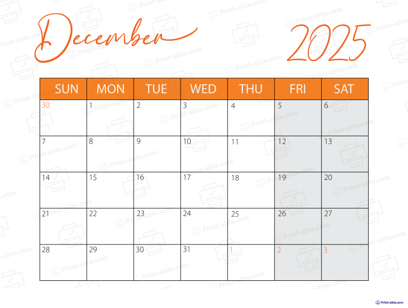 December 2025 Calendar Printable