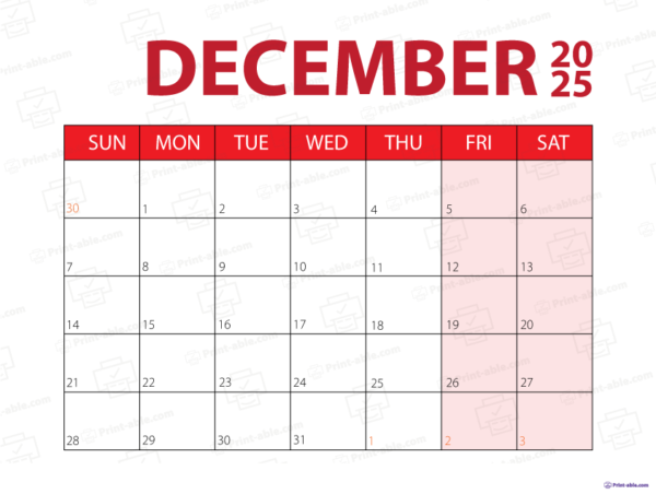 December 2025 Calendar Printable