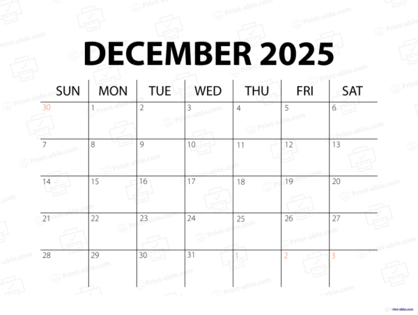 December 2025 Calendar Printable