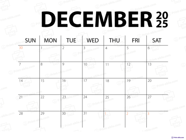 December 2025 Calendar Printable