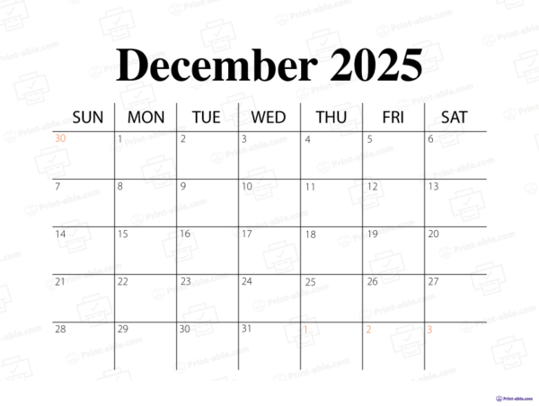 December 2025 Calendar Printable