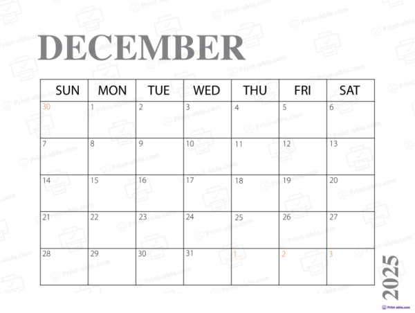 December 2025 Calendar Printable