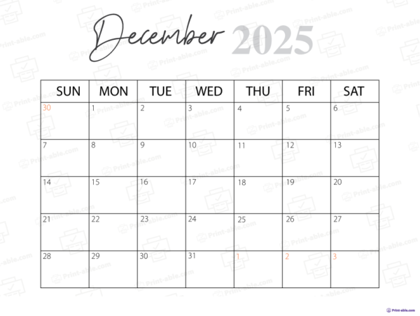 December 2025 Calendar Printable