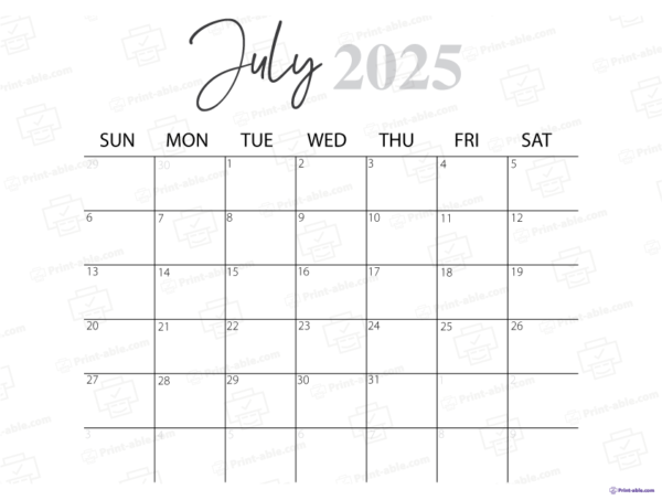 July 2025 Calendar Printable