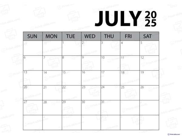 July 2025 Calendar Printable