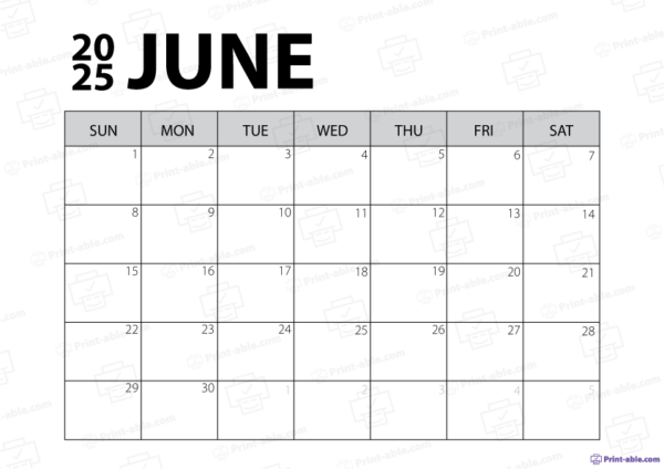 June 2025 Calendar Printable