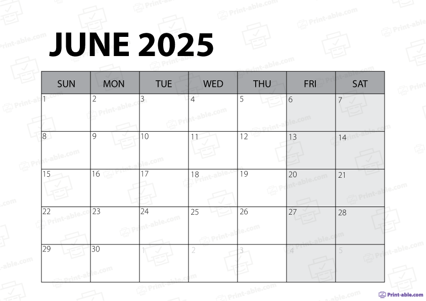 June 2025 Calendar Printable Free Download