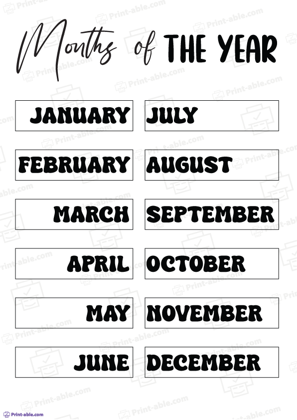 Months of The Year Printable