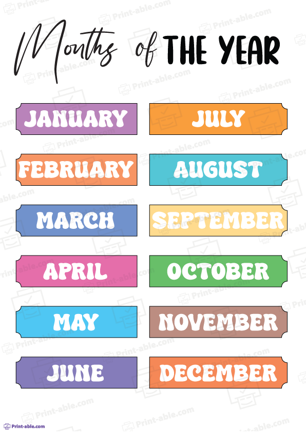 Months of The Year Printable