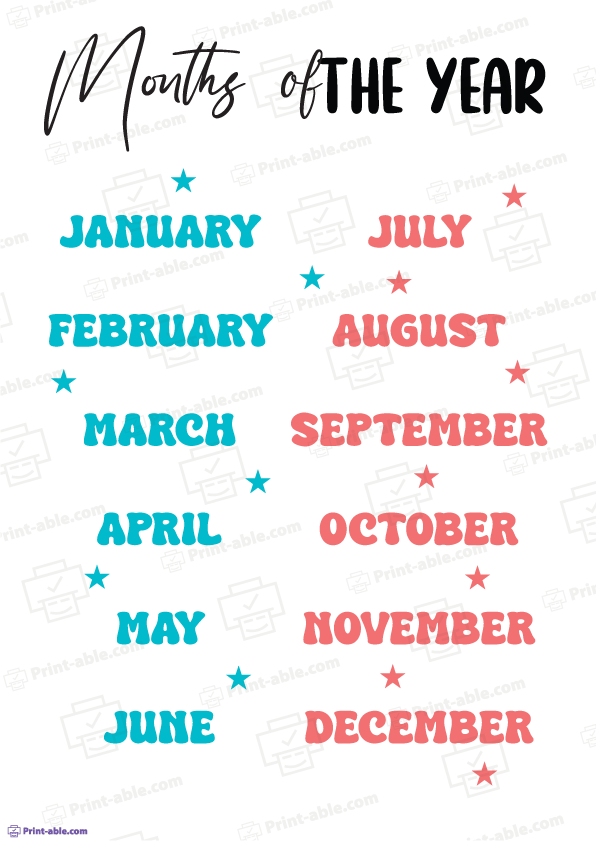 Months of the year printables